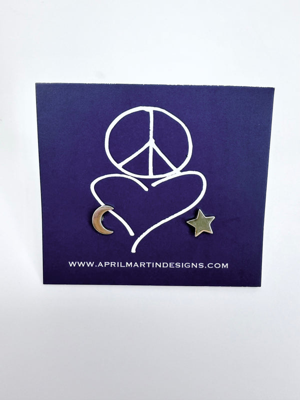 April Martin Silver Star & Moon Studs in Sterling Silver - Romantiques