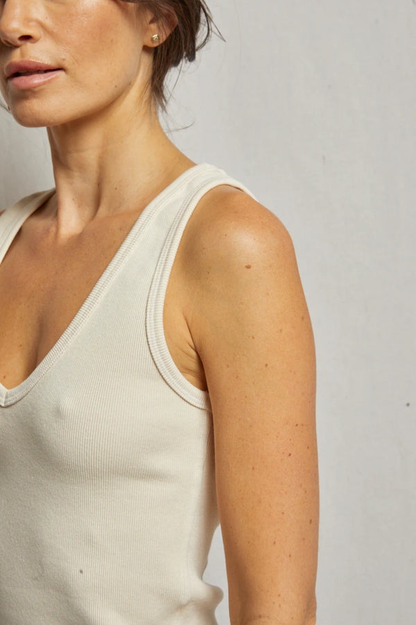 Perfect White Tee Maria Structured Rib V-Neck Tank - Romantiques