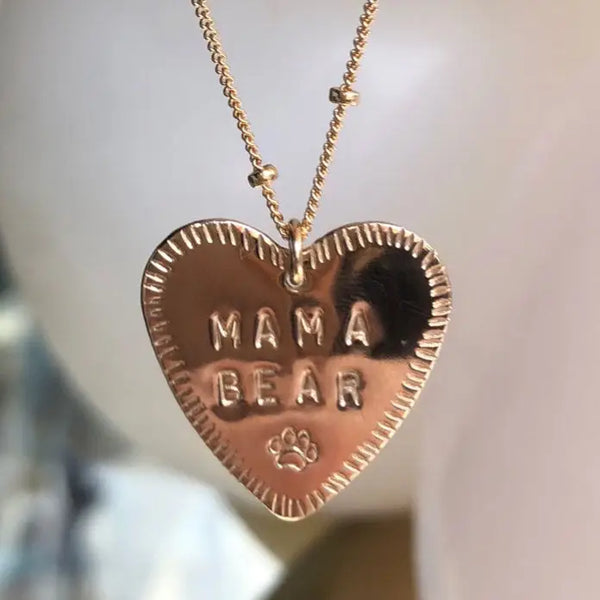 Mama Bear Necklace on a 16” in Chain in Gold - Romantiques