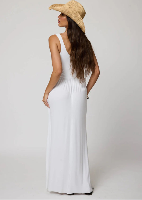Rib Double Scoop Maxi Dress in White - Romantiques