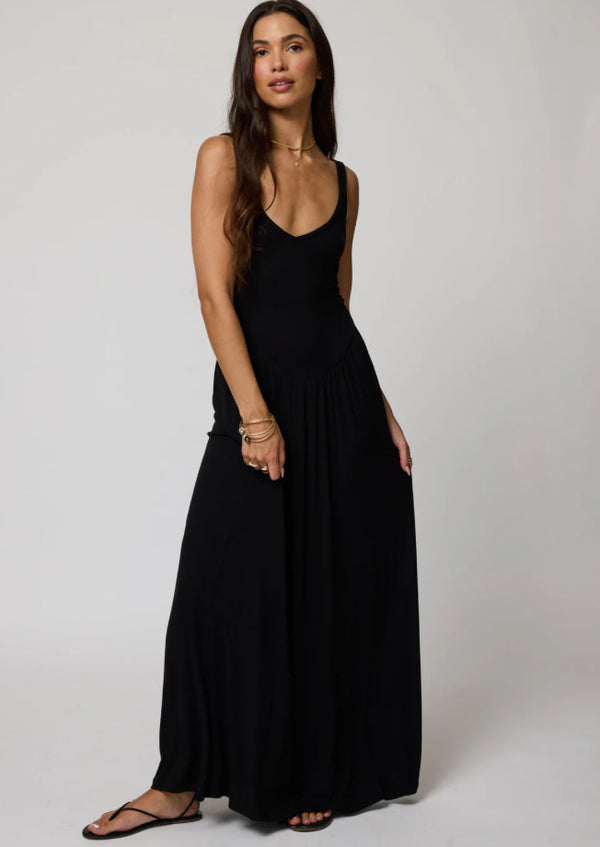 Rib Double Scoop Maxi Dress in Black - Romantiques