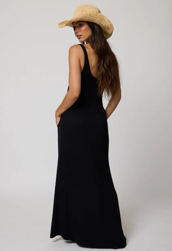 Rib Double Scoop Maxi Dress in Black - Romantiques