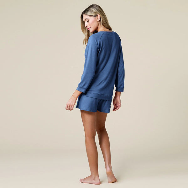 Dream Boat Neck Top with 3/4 Sleeve and Short Set in Indigo - Romantiques