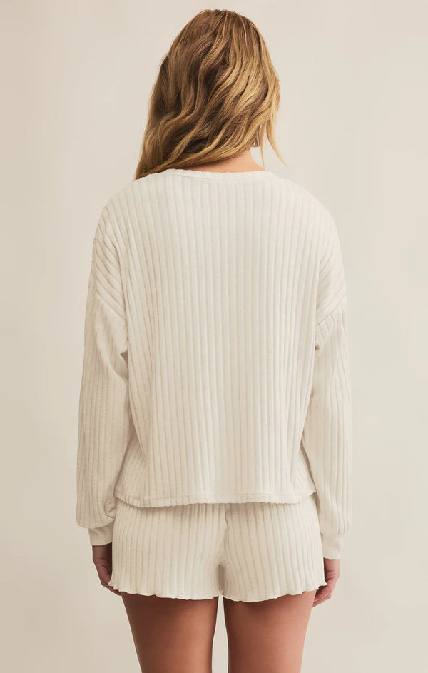 Daydream Rib Long Sleeve Top in Bone - Romantiques