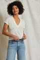 Rosie Linen Jersey V-Neck Tee in Natural - Romantiques