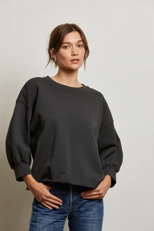 Niall French Terry 3/4 Sleeve Crewneck Sweatshirt in Vintage Black - Romantiques