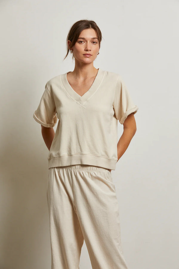 Briggs French Terry Short Sleeve Crew Sweatshirt in Sugar - Romantiques