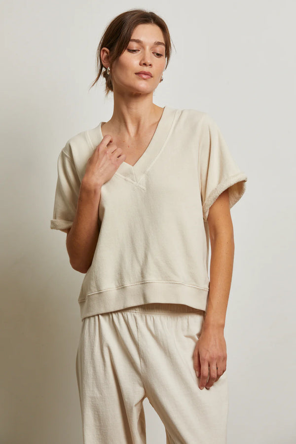 Briggs French Terry Short Sleeve Crew Sweatshirt in Sugar - Romantiques