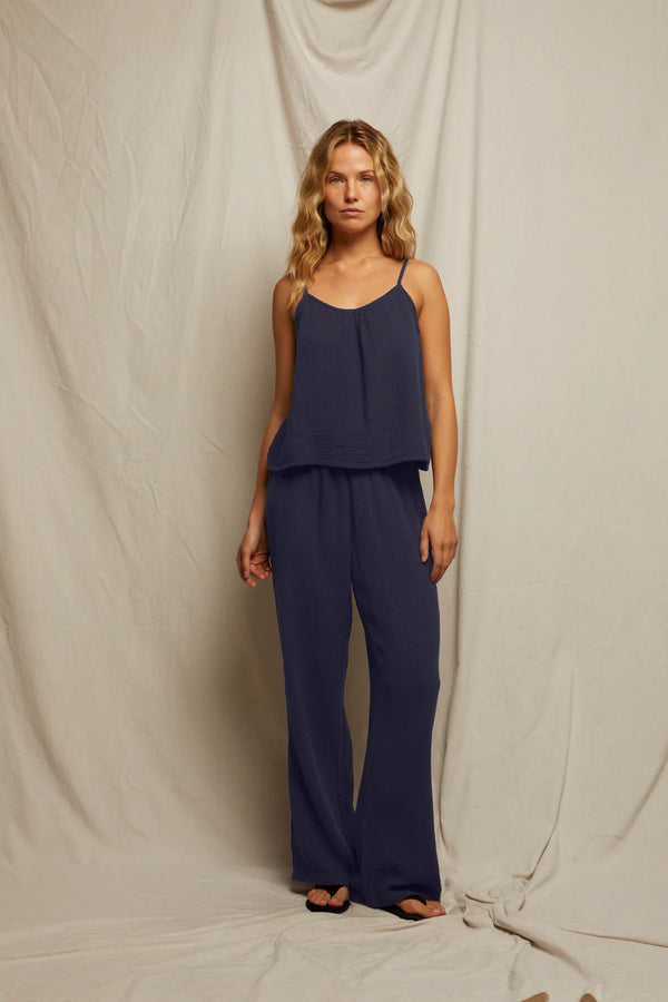 The Mina Double Gauze Pull On Pant in Navy - Romantiques