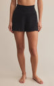 Dawn  Smocked Rib Short in Black Sand - Romantiques