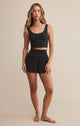 Dawn  Smocked Rib Short in Black Sand - Romantiques