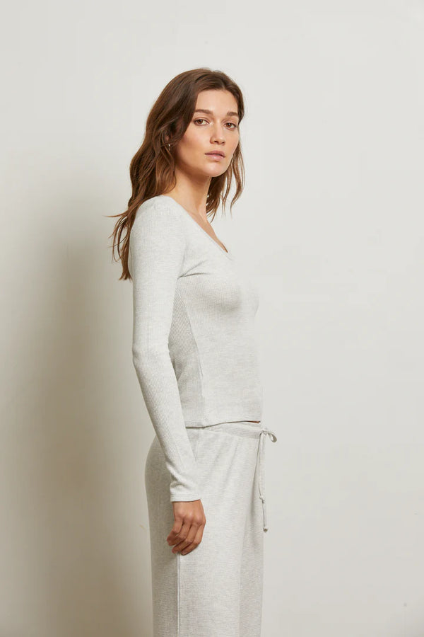Esme Brushed Waffle Long Sleeve U Neck Tee in Ash - Romantiques