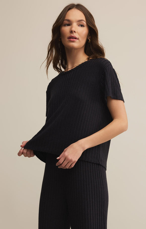 Kara Rib Tee in Black Sand - Romantiques
