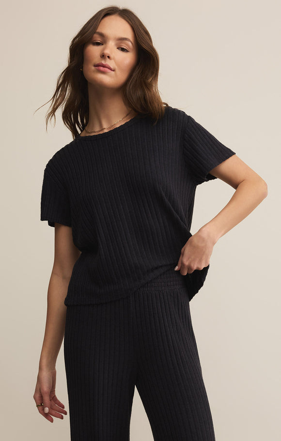 Kara Rib Tee in Black Sand - Romantiques