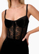 Valentyna Velvet Corset Bodysuit in Black - Romantiques