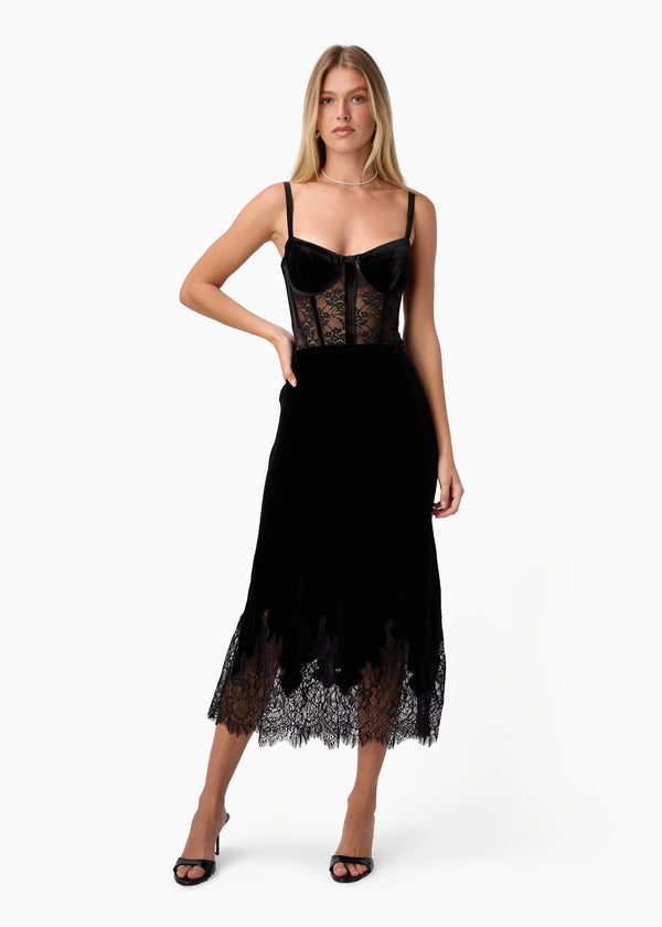 Valentyna Velvet Corset Bodysuit in Black - Romantiques
