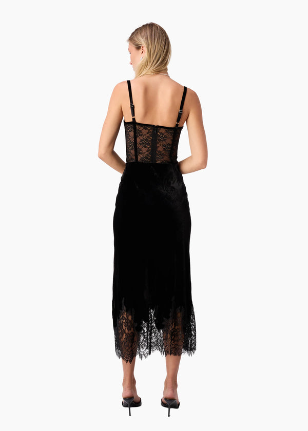 Valentyna Velvet Corset Bodysuit in Black - Romantiques