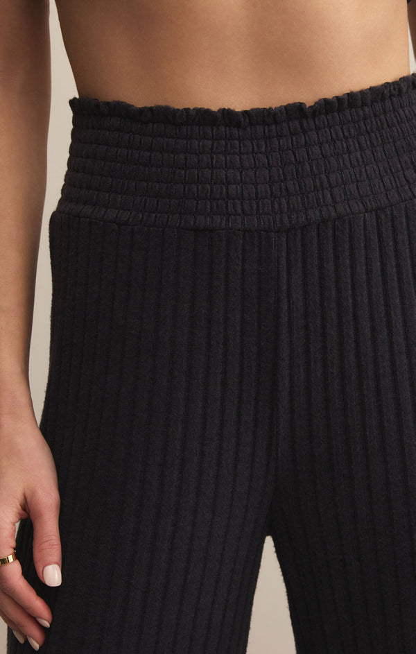 Dawn Smocked Rib Pant in Black Sand - Romantiques