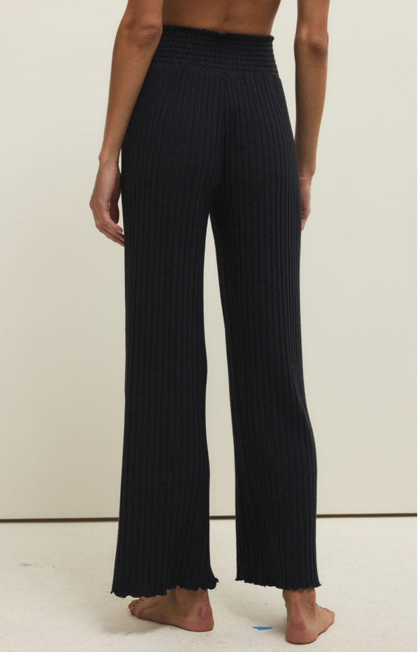 Dawn Smocked Rib Pant in Black Sand - Romantiques