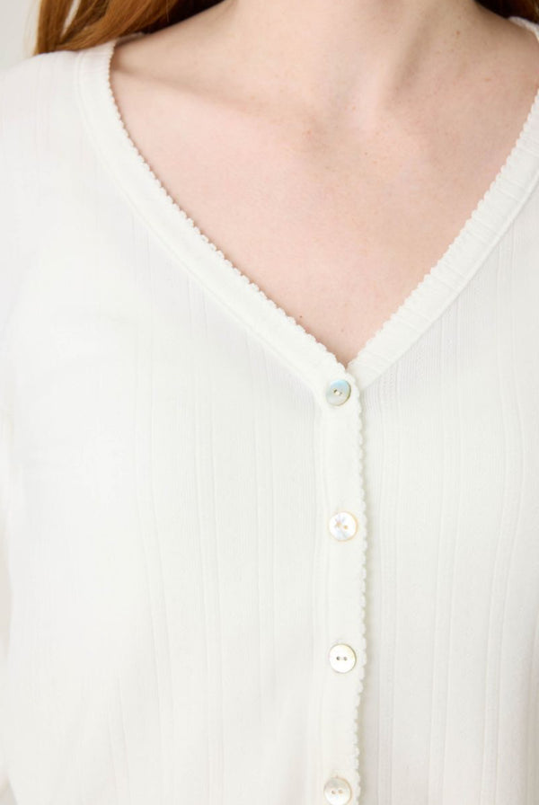 Pointelle Essentials Solid Cardigan in Ivory - Romantiques