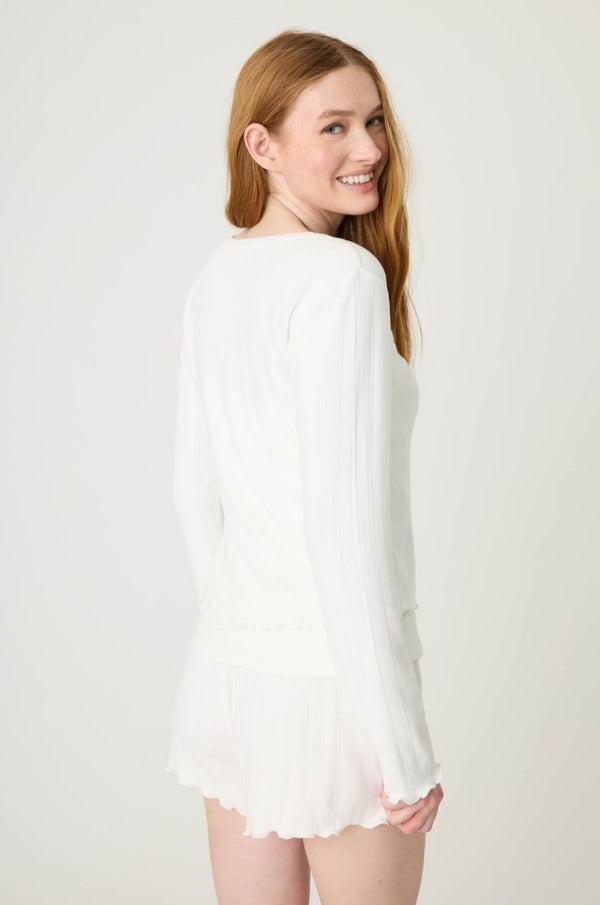 Pointelle Essentials Solid Cardigan in Ivory - Romantiques