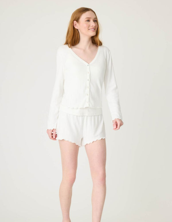 Pointelle Essentials Solid Cardigan in Ivory - Romantiques