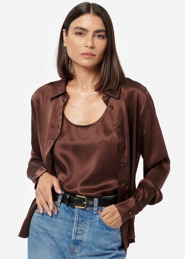 Crosby Silk Blouse in Chocolate - Romantiques