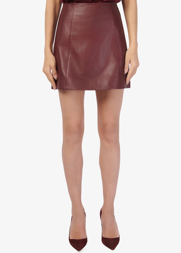 Cillian Genuine Leather Mini Skirt in Syrah - Romantiques