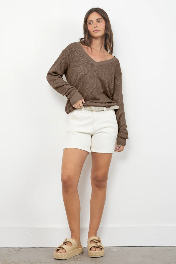 Gabrielle V-Neck Pullover in Olive - Romantiques