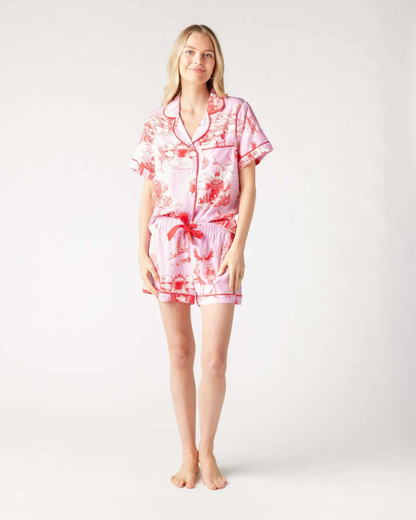 Aprés Ski Toile Pajama Shorts Set in Lilac Cranberry - Romantiques