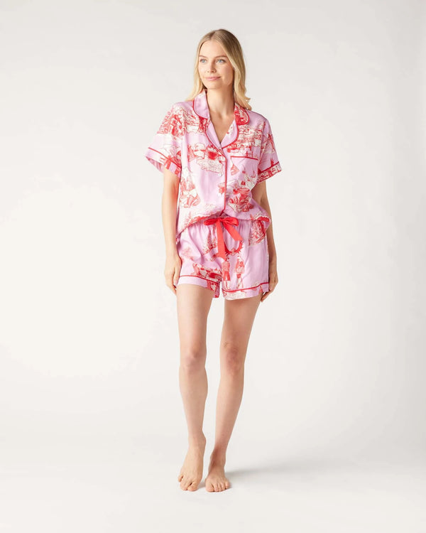 Aprés Ski Toile Pajama Shorts Set in Lilac Cranberry - Romantiques