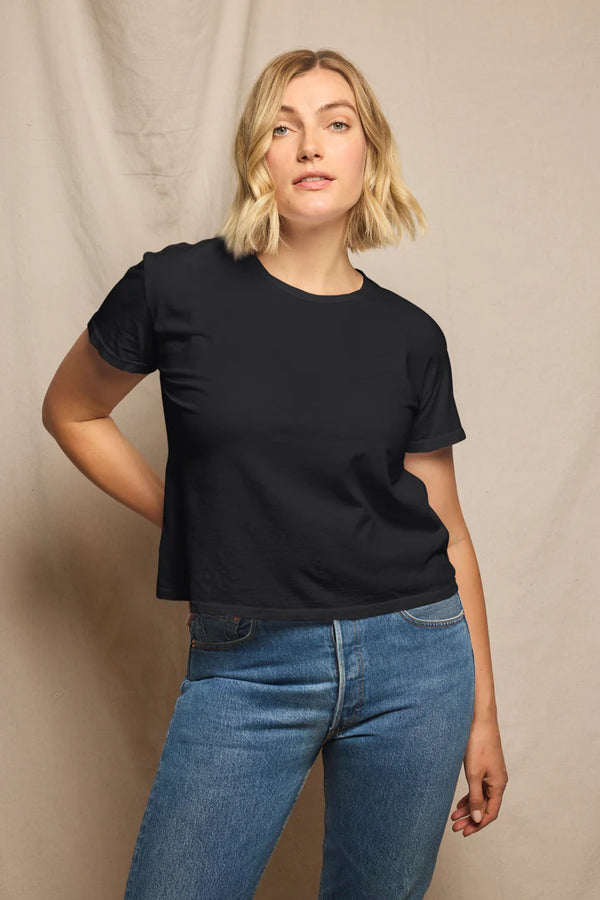 Harley Cotton Boxy Crew Tee in Black - Romantiques