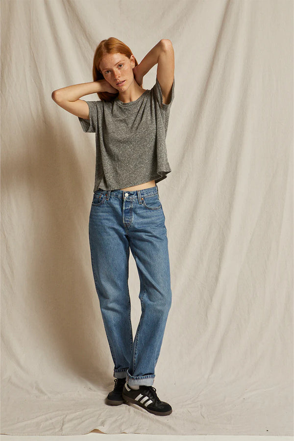 Harley Cotton Boxy Crew Tee in Heather Grey - Romantiques