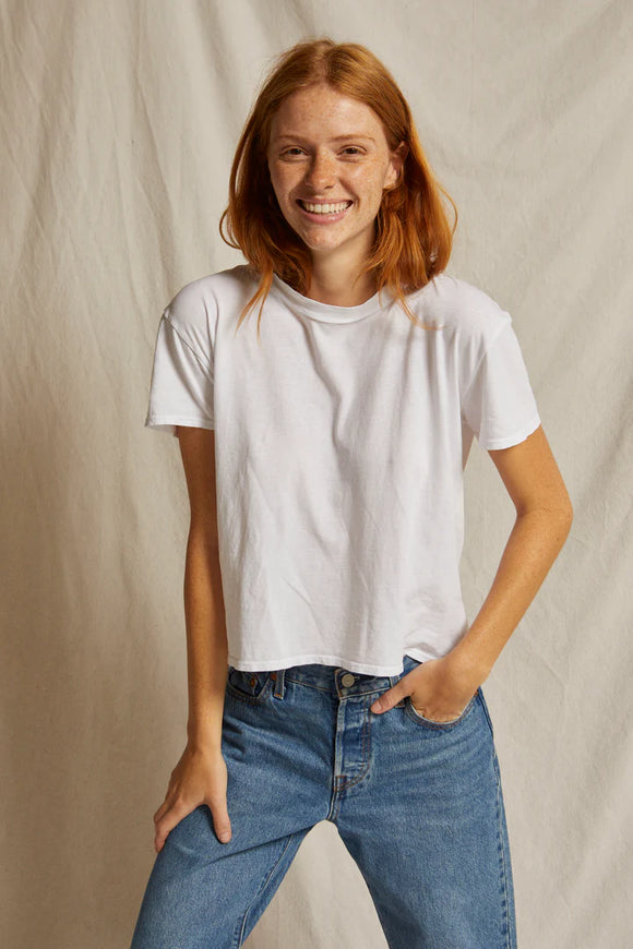 Harley Cotton Boxy Crew Tee in White - Romantiques