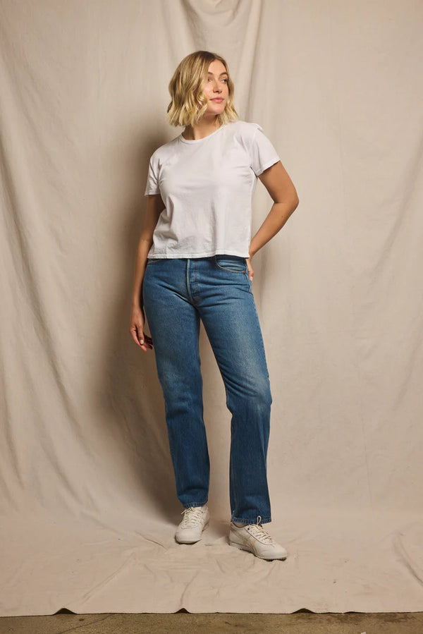 Harley Cotton Boxy Crew Tee in White - Romantiques