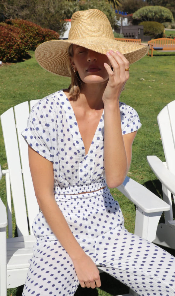Vacay Cotton Gauze Top In Blue Polka Dot - Romantiques