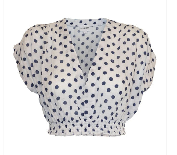 Vacay Cotton Gauze Top In Blue Polka Dot - Romantiques