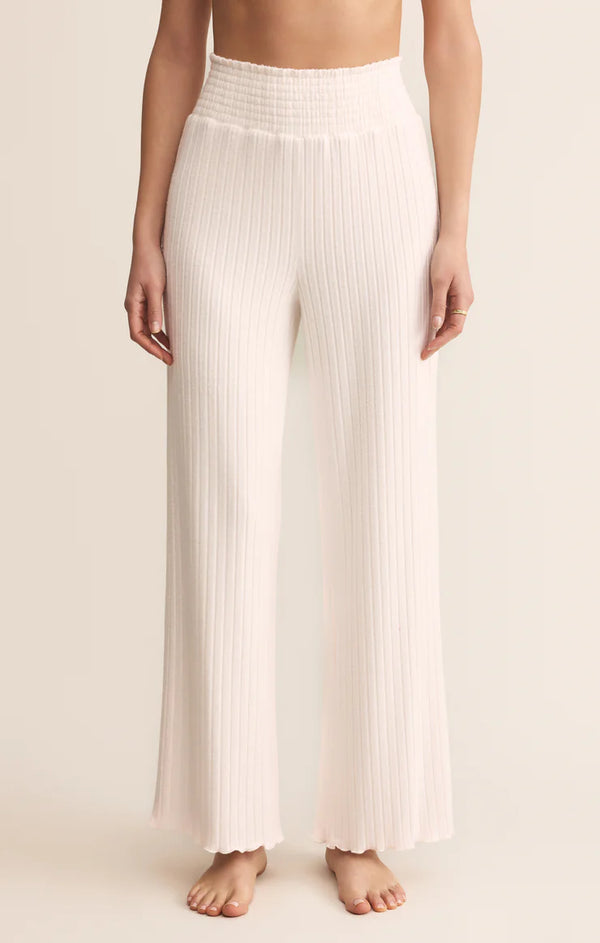 Dawn Smocked Rib Pant in Vanilla Ice - Romantiques
