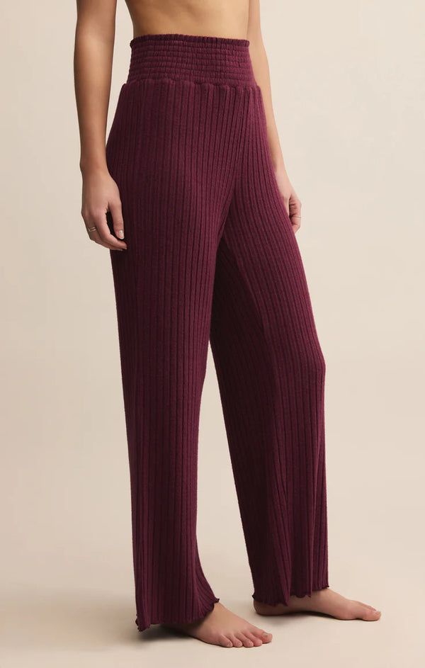 Dawn Smocked Rib Pant in Merlot - Romantiques