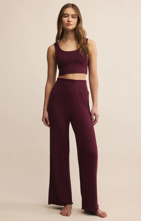 Dawn Smocked Rib Pant in Merlot - Romantiques