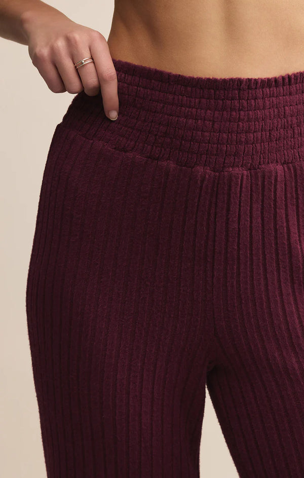 Dawn Smocked Rib Pant in Merlot - Romantiques
