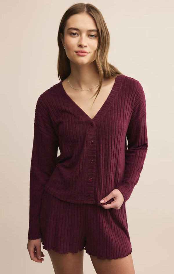 Mara Long Sleeve Cardigan in Merlot - Romantiques