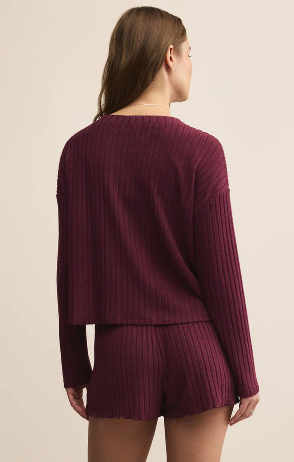 Mara Long Sleeve Cardigan in Merlot - Romantiques