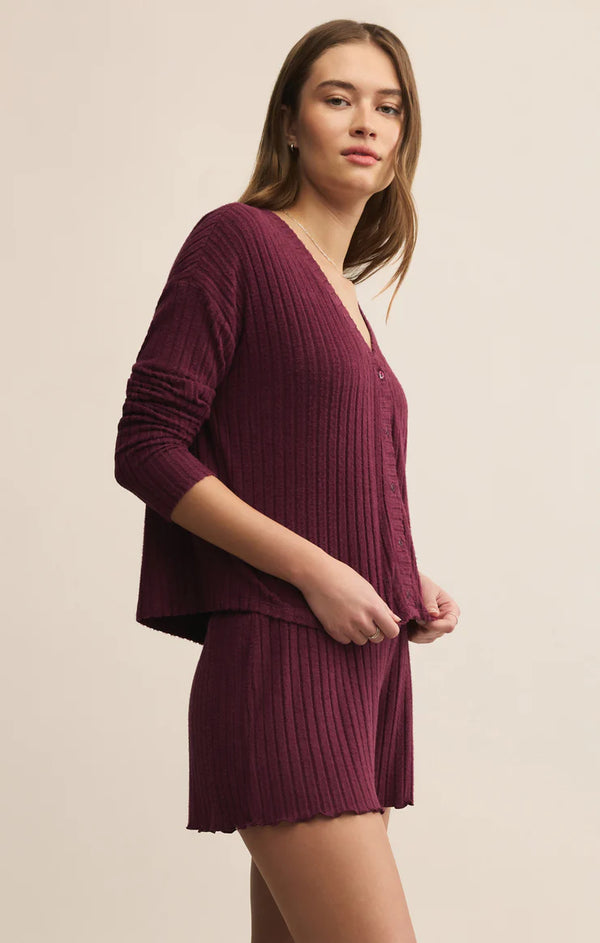 Mara Long Sleeve Cardigan in Merlot - Romantiques