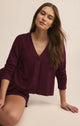 Mara Long Sleeve Cardigan in Merlot - Romantiques