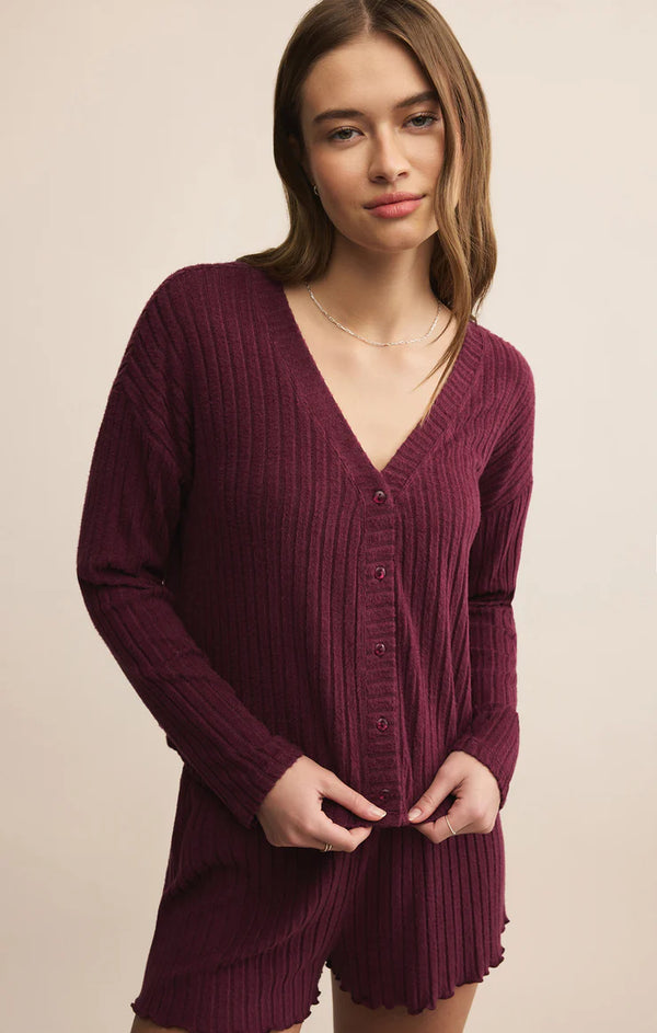 Mara Long Sleeve Cardigan in Merlot - Romantiques