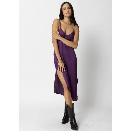 The Silky Slip Midi Dress in Purple