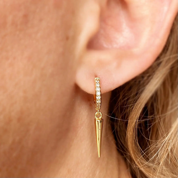 18k Gold Filled Cubic Zircon Hoop Earrings with Spike Drop