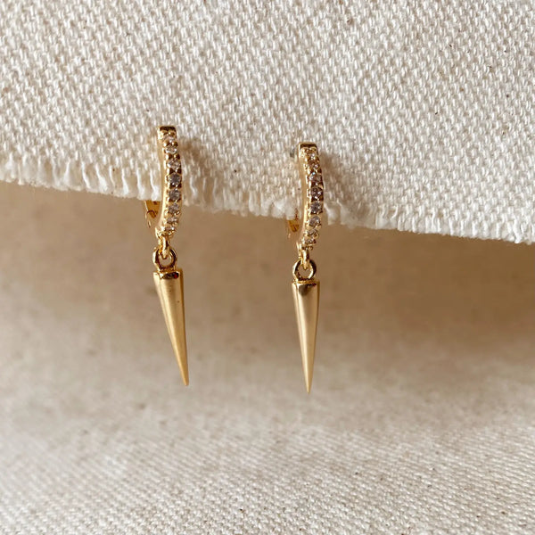 18k Gold Filled Cubic Zircon Hoop Earrings with Spike Drop