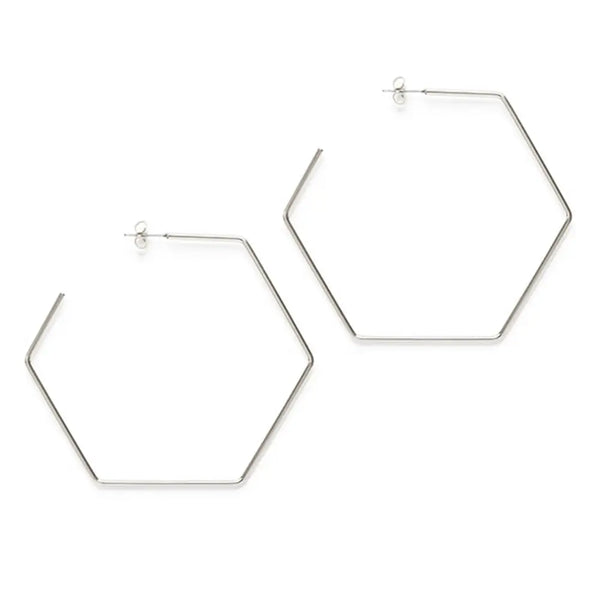 Jumbo Hexagon Hoop Earrings in Silver - Romantiques